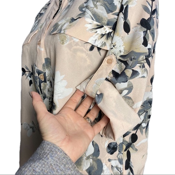 NWT Calvin Klein Pink Floral Rose Button Down Rolled Cuff Long Sleeve Blouse - Picture 7 of 13